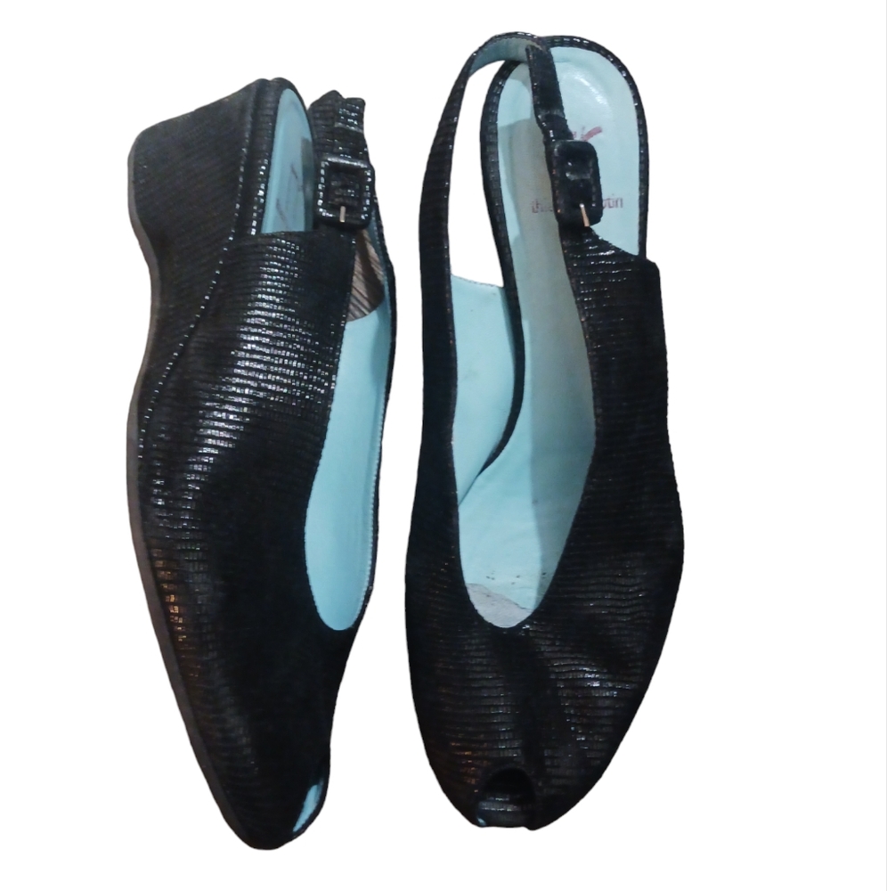 Thierry Rabotin Exotic Lizard Skin Embbossed Leather Peep Toe Wedge Sandal